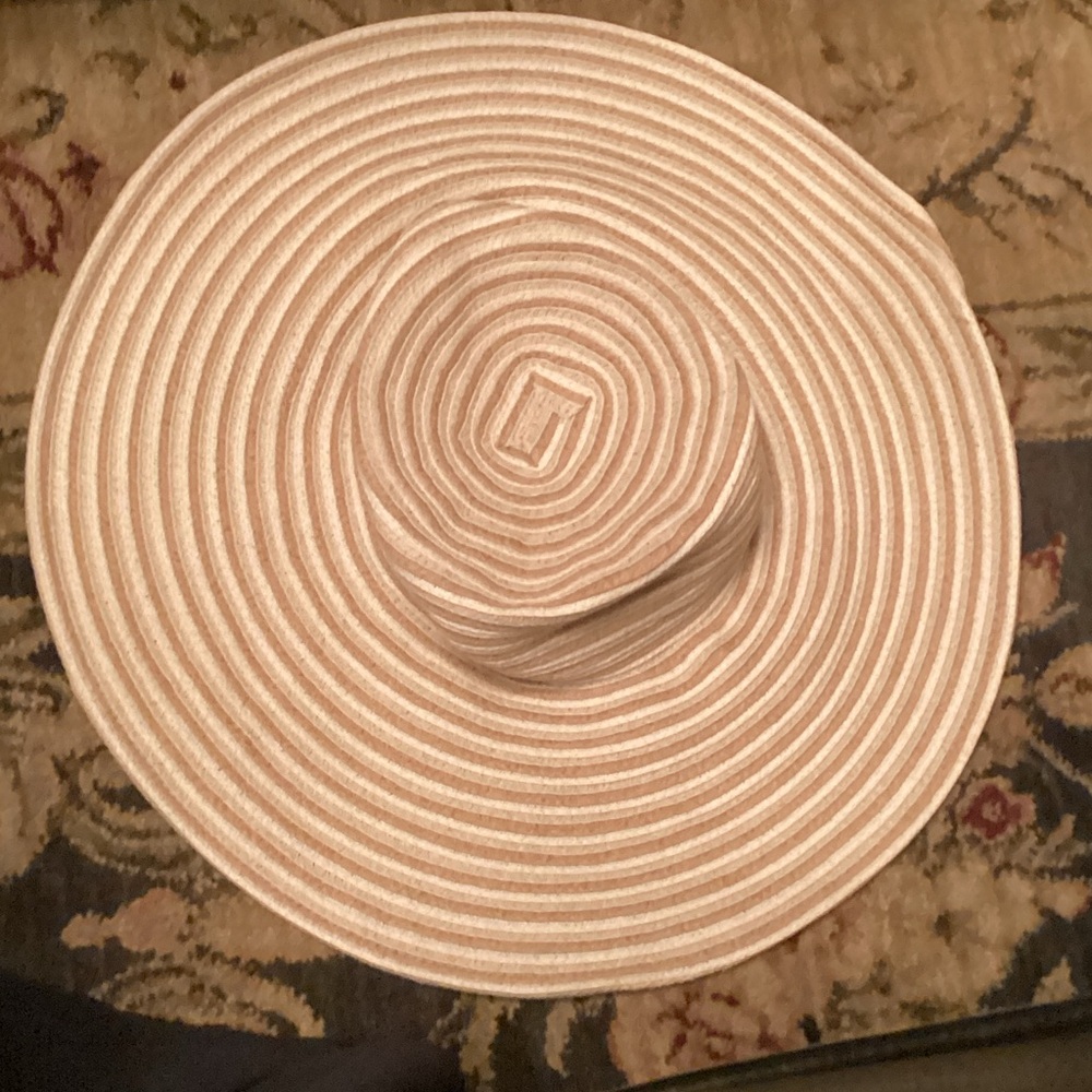 Nine West Boho Beige Striped Wide Brim Beachwear Summer Hat